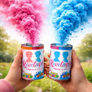 Maquina De Fumaça Chá Revelação Lata Cores Azul E Rosa Violeta
